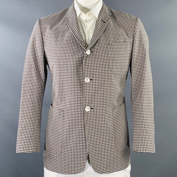 BLACK FLEECE Size 42 White Brown Checkered Cotton Silk Sport Coat - Picture 1 of 9